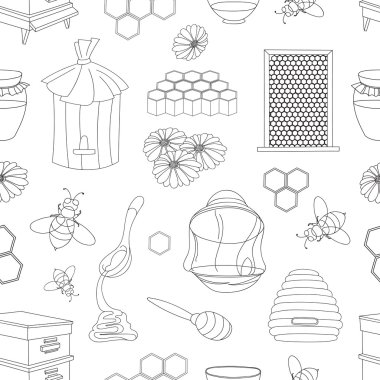 Bal desen. Tasarım arı kovanı taslak öğeleri ile.