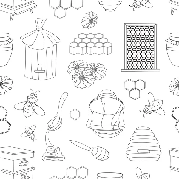 Patrón de miel. Diseño con elementos de boceto apiary . — Vector de stock