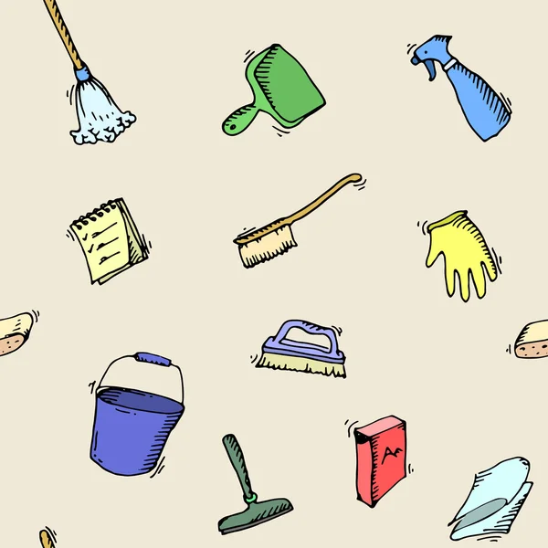 Άνευ ραφής doodle μοτίβο του σπιτιού που καθαρισμό εικονίδια — Διανυσματικό Αρχείο