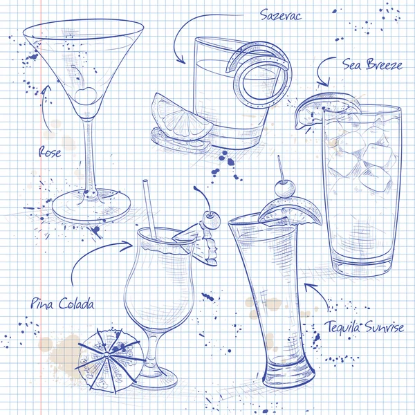 New Era Cocktail Set su una pagina di notebook — Vettoriale Stock