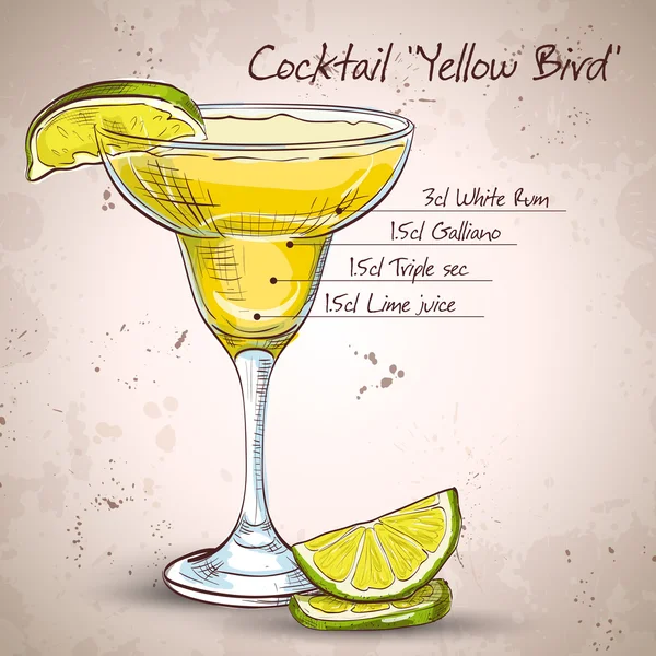 Gele vogel is een cocktail — Stockvector