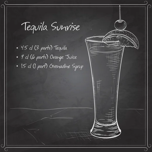 Tequila sunrise realistische cocktail op zwarte bord — Stockvector