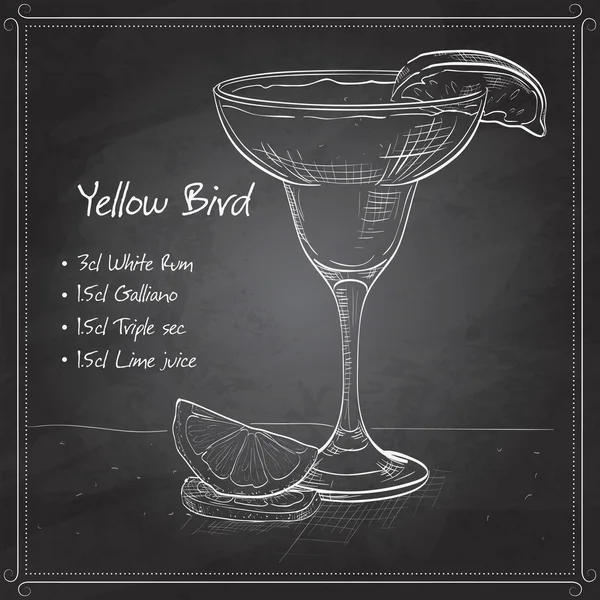 Yellow Bird is a cocktail on black board — Stock Vector