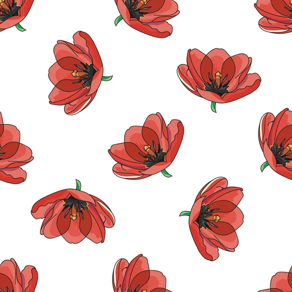 Rote Tulpenmuster. Frühlingsstrauß mit Blumen. — Stockvektor