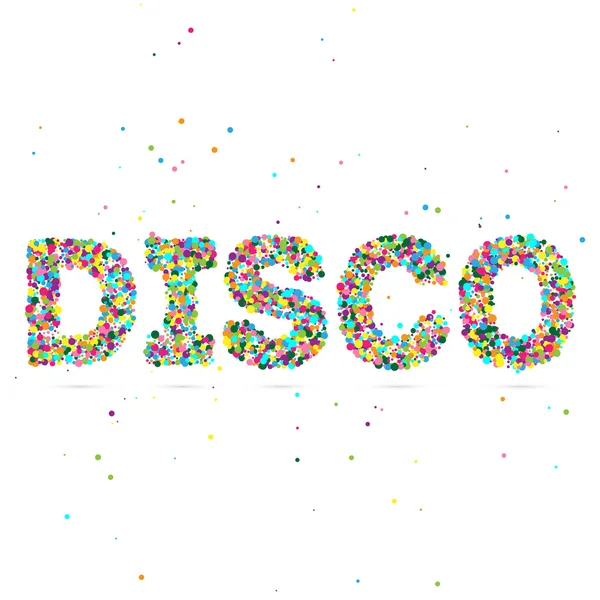 Disco szó, amely a színes részecskék — Stock Vector