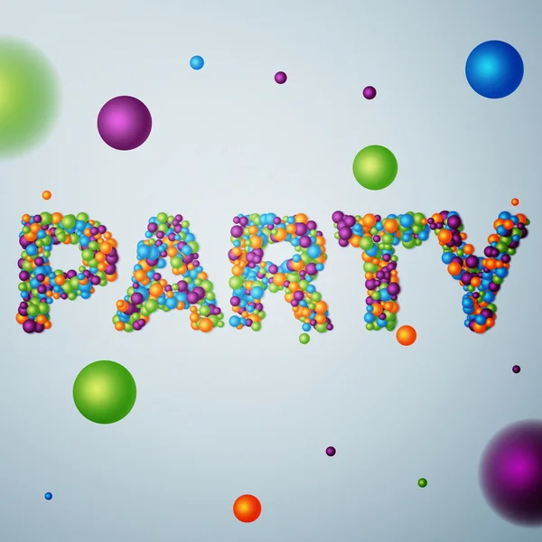 Party word consisting of colored 3d particles — Stock Vector