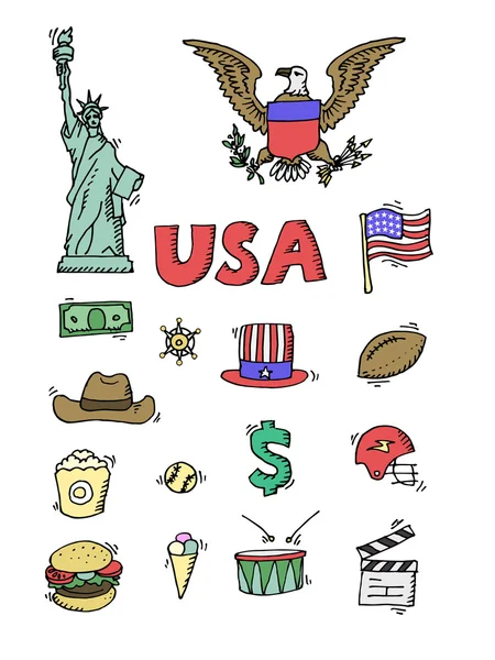 美国涂鸦设置颜色 — 图库矢量图片