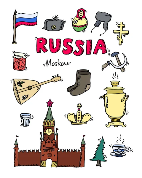 Conjunto de iconos dibujados a mano de Rusia — Vector de stock