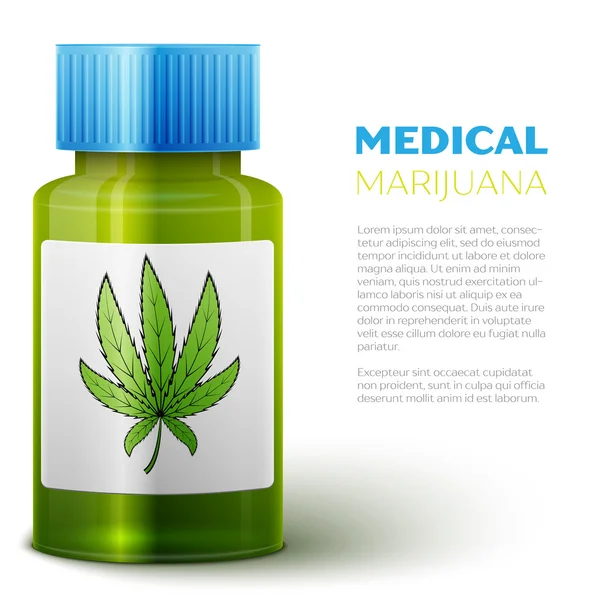 Botella con marihuana medicinal — Vector de stock