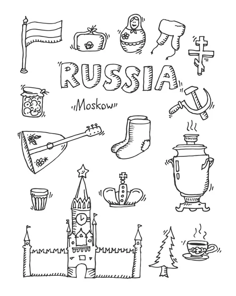 一组俄罗斯手绘图标 — 图库矢量图片