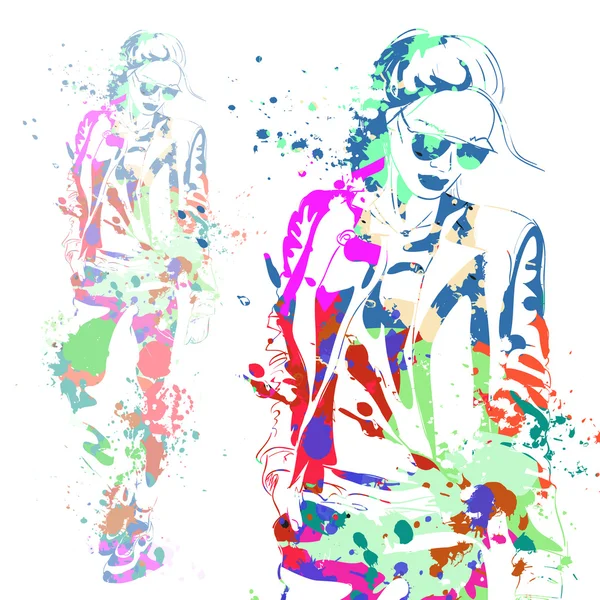 Fashion look girl with color splashes — Stock Vector