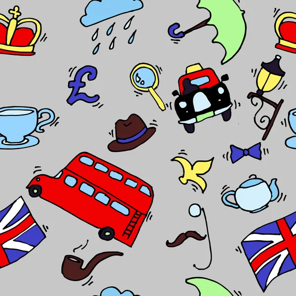 Patrón con iconos turísticos de Londres — Vector de stock