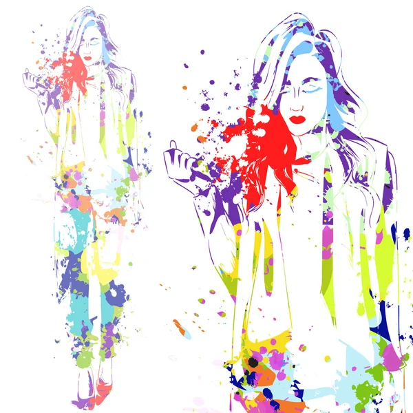 Fashion look girl with color splashes — Stock Vector