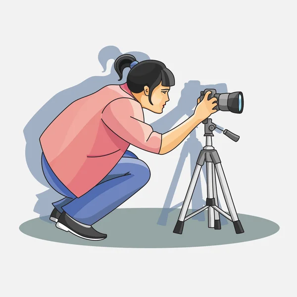 Young female photographer photographing — Stock Vector