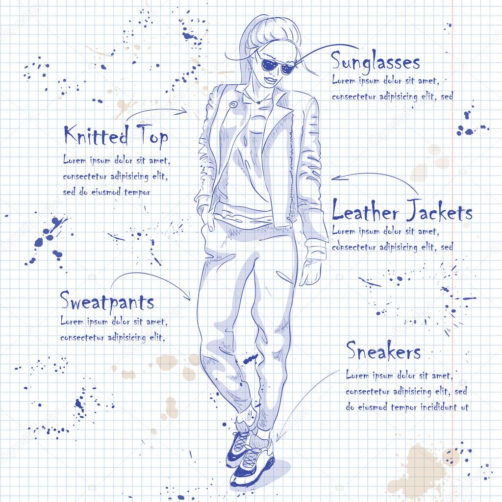 fashion look on a notebook page