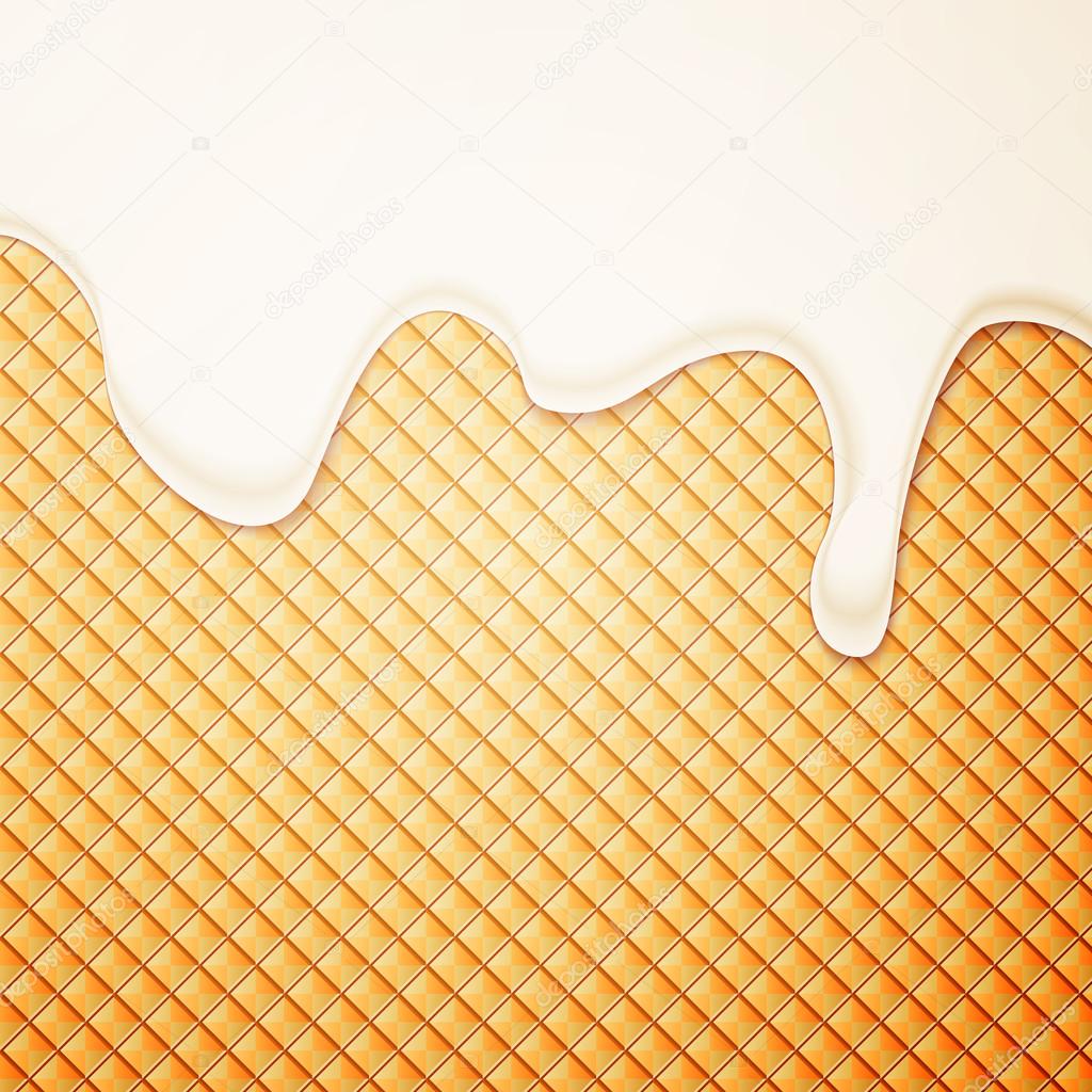 Abstract Vector Illustration with Milk Plombir Ice Cream and Wafer. Delicious Food Background.