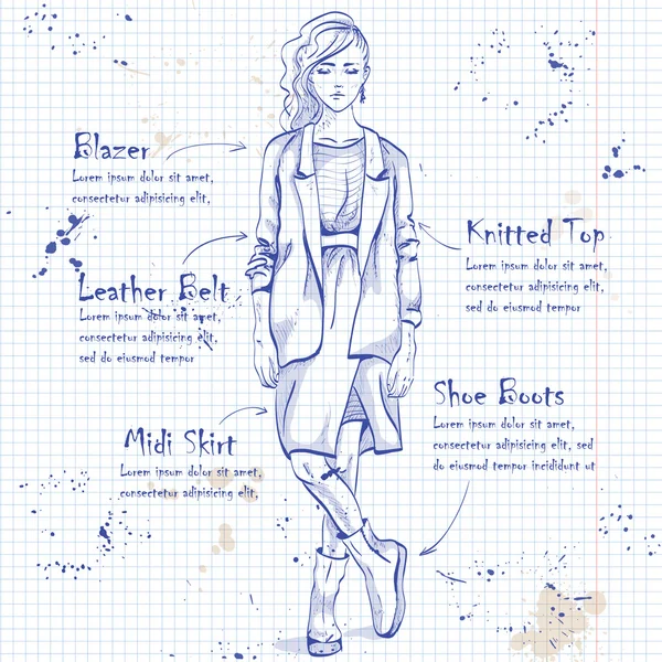 在笔记本的一个页面上的时尚外观 — 图库矢量图片