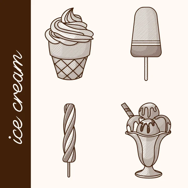 Ice cream etsen — Stockvector