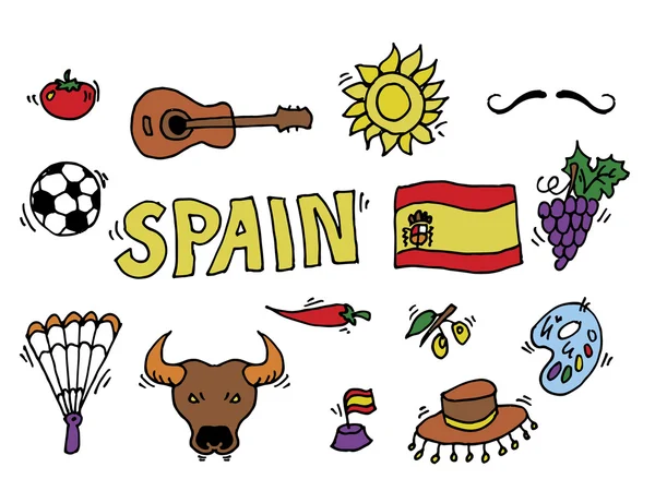 Liebe spanien, kritzel symbole von spanien. — Stockvektor