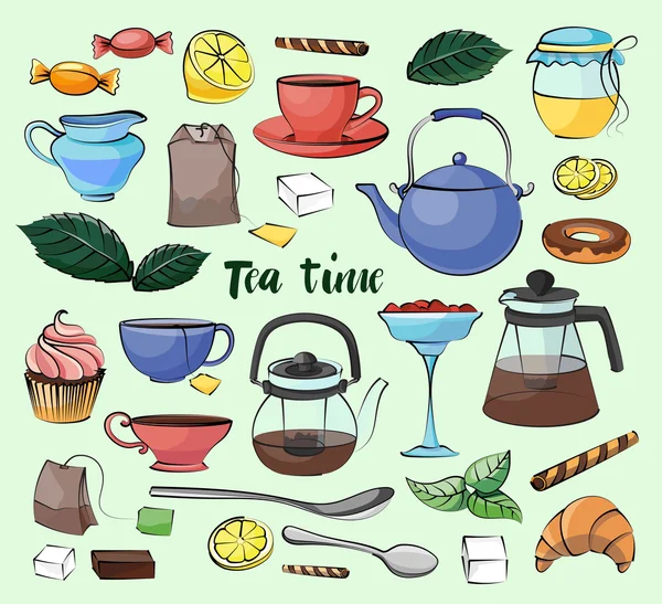 Set de hora del té — Vector de stock