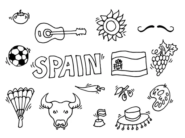 Miluju Španělsko, čmáranice symboly Španělska. — Stockový vektor