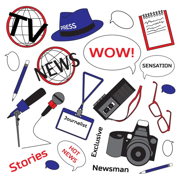 Achtergrond met journalistiek pictogrammen — Stockvector