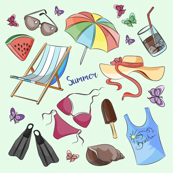 Coleção de símbolos de verão — Vetor de Stock