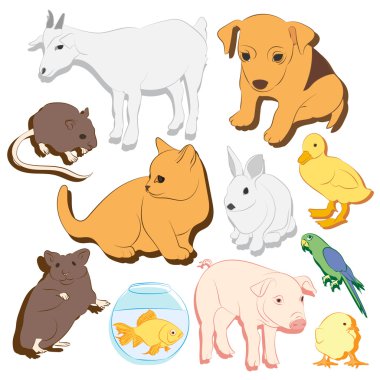 Hayvanlar evcil hayvan renkli Icons set vektör
