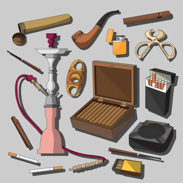 Cigarettes, cigares et accessoires pour fumeurs — Image vectorielle