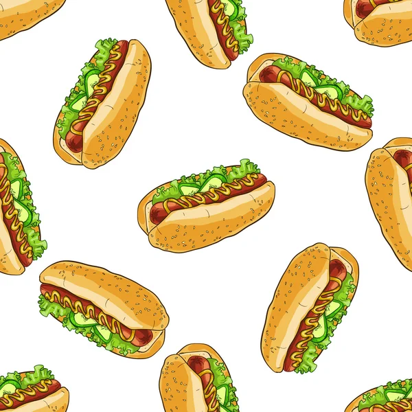 Naadloze patroon kleur hotdog — Stockvector