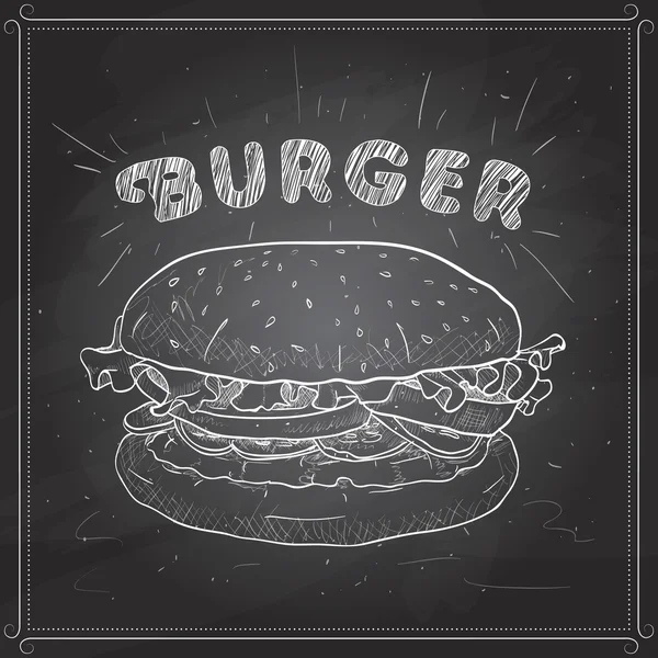 Hamburger scetch na černé desce — Stockový vektor