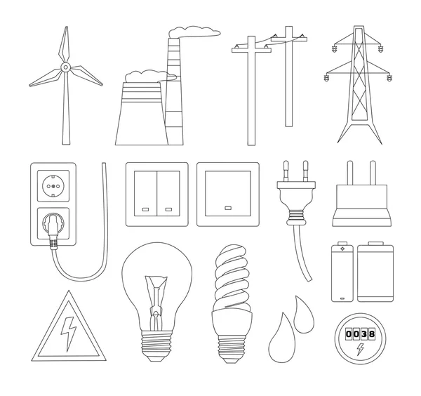 Energía, electricidad, iconos de la energía — Archivo Imágenes Vectoriales