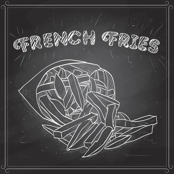 French fries scetch on a black board — Stock Vector