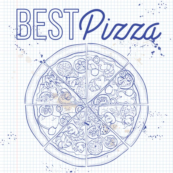 Pizza en una página de cuaderno — Vector de stock