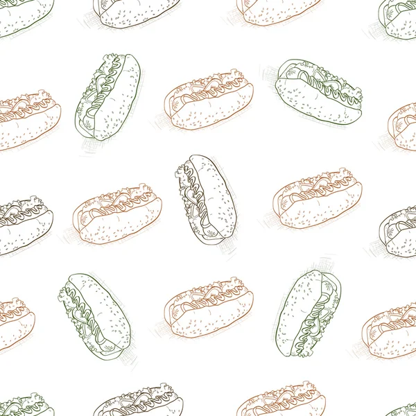 Naadloze patroon kleur hotdog scetch — Stockvector