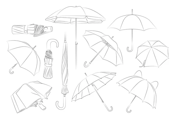 Handgezogene Regenschirme Set. — Stockvektor
