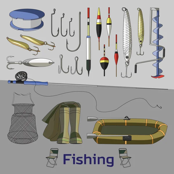 Fishing set icons — Stock Vector