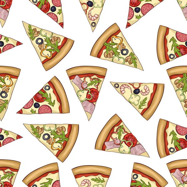 Бесшовный цветовой узор из 4 видов пиццы — стоковый вектор
