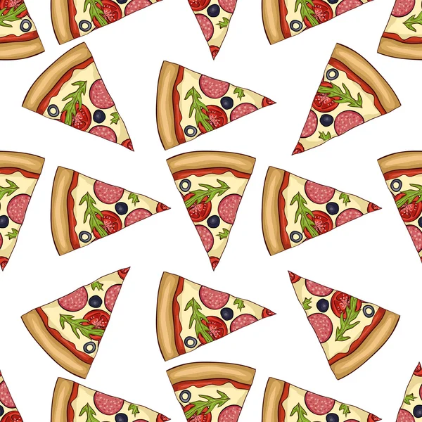 Padrão sem costura pizza de cor com salame — Vetor de Stock