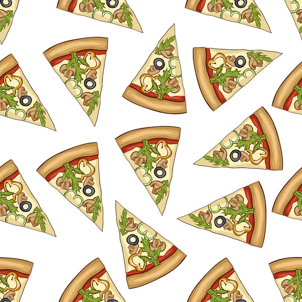 Pizza a colori modello senza cuciture con mashroom — Vettoriale Stock