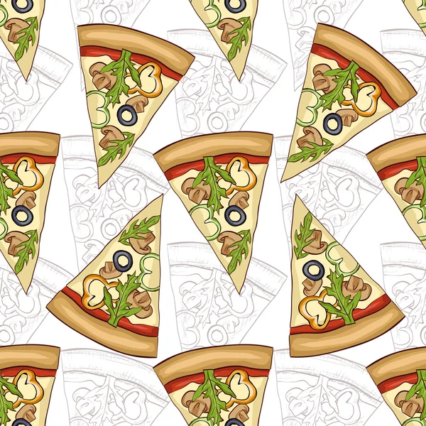 Bezešvé pattern scetch a barvy pizza — Stockový vektor