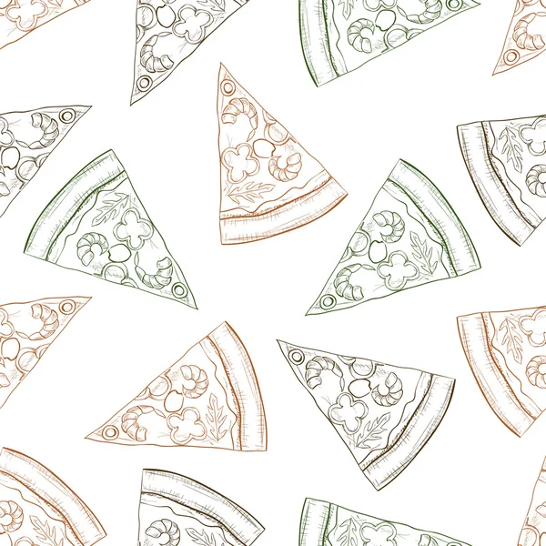 Pizza de patrón sin costuras con scetch de camarones — Vector de stock
