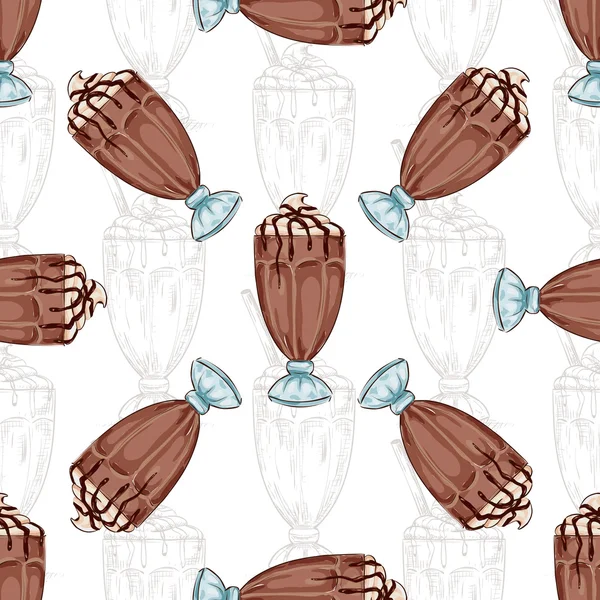 Modèle sans couture couleur chocolat milkshake scetch — Image vectorielle