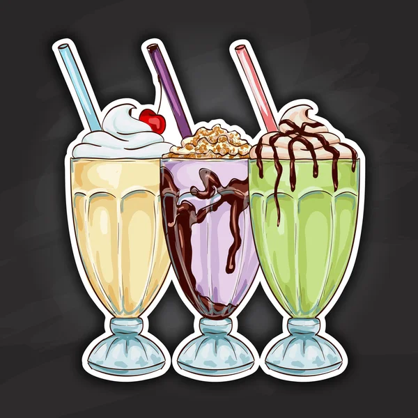 Set milk shake cocktails color picture sticker — Stock Vector