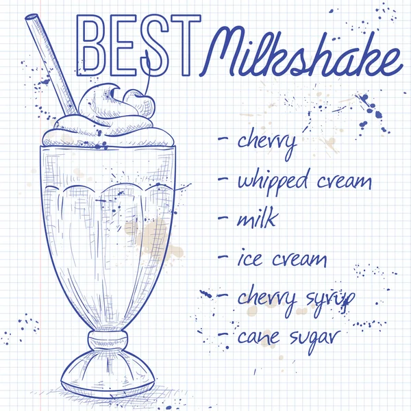 Kiraz milkshake tarifi bir defter sayfası — Stok Vektör