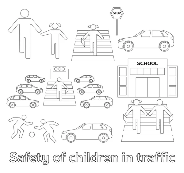 Seguridad de los niños en el tráfico — Vector de stock