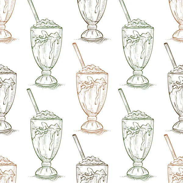 Naadloze patroon vanille milkshake scetch — Stockvector