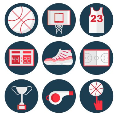 Basketbol düz Icons set