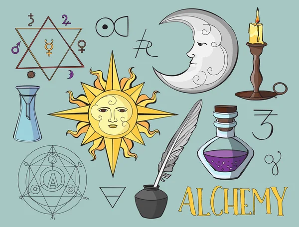 Набор модных векторных символов алхимии — стоковый вектор