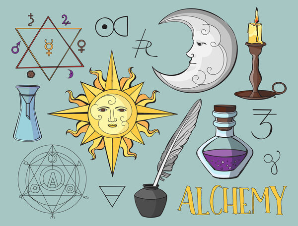Set of trendy vector Alchemy symbols